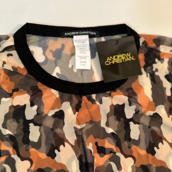 Andrew Christian - Size XL Athletic Sheer Camouflage T-Shirt Khaki Camo/Black - Picture 2 of 10